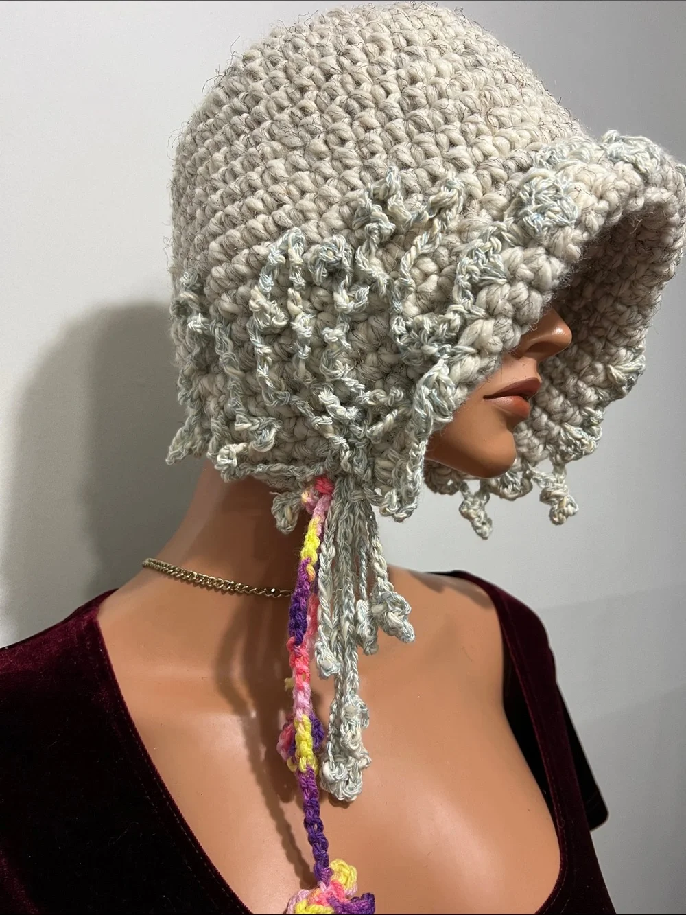 Handcrafted Cream Crochet Bucket Hat with Braided Accents